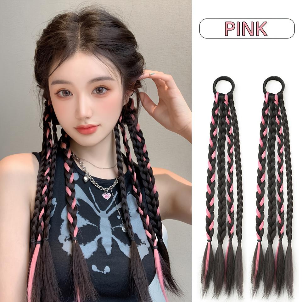 2-piece set 18inch synthetic wig, featuring colorful short sock braids, designed with elastic bands, perfect for daily wear or parties