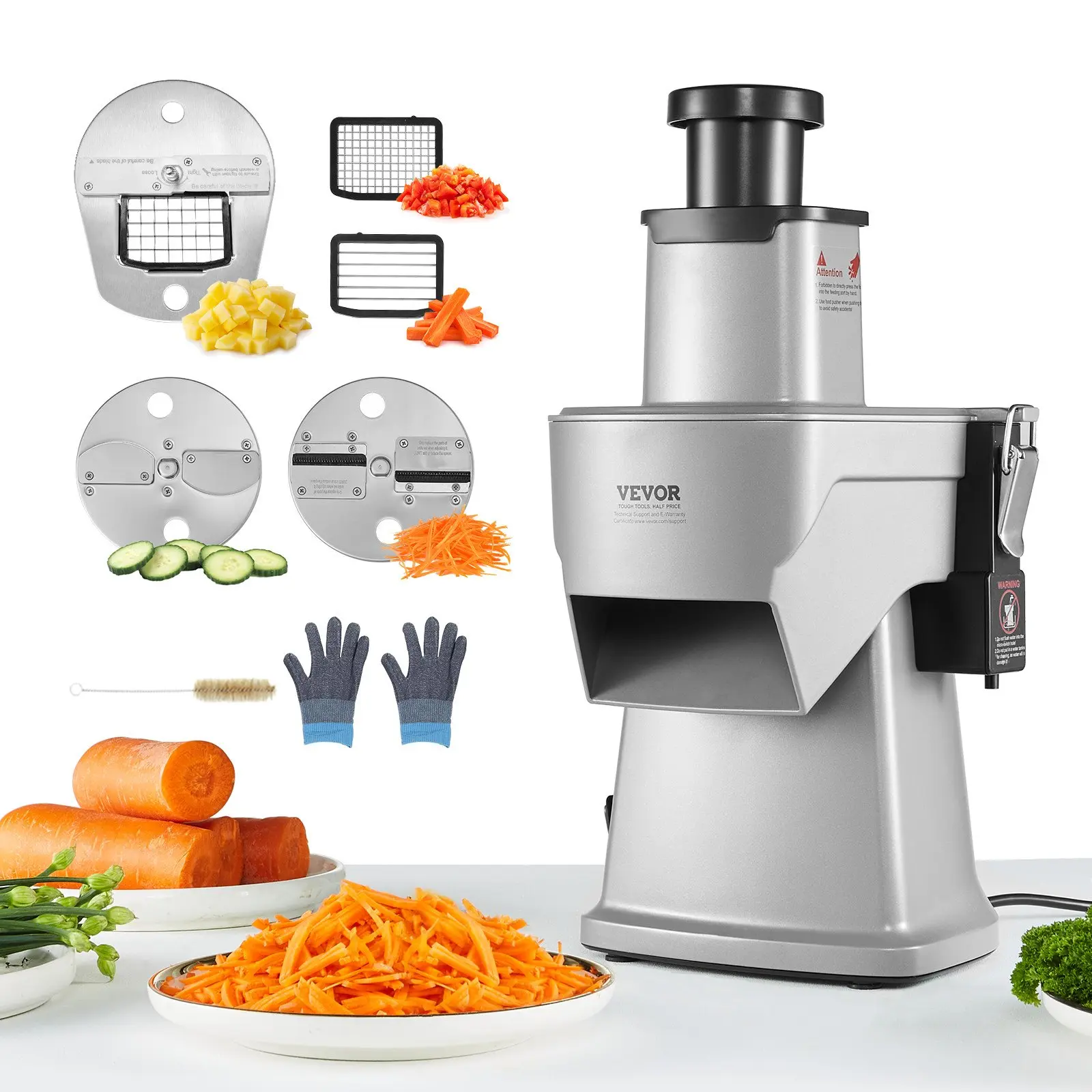 【DealsForYouDays】Electric Vegetable Slicer, 4 in 1 Multifunctional Food Cutter, 200W Vegetable Chopper for Slicing Shredding Dicing and Slitting, with Cut-Resistant Gloves, for Commercial and Home Use