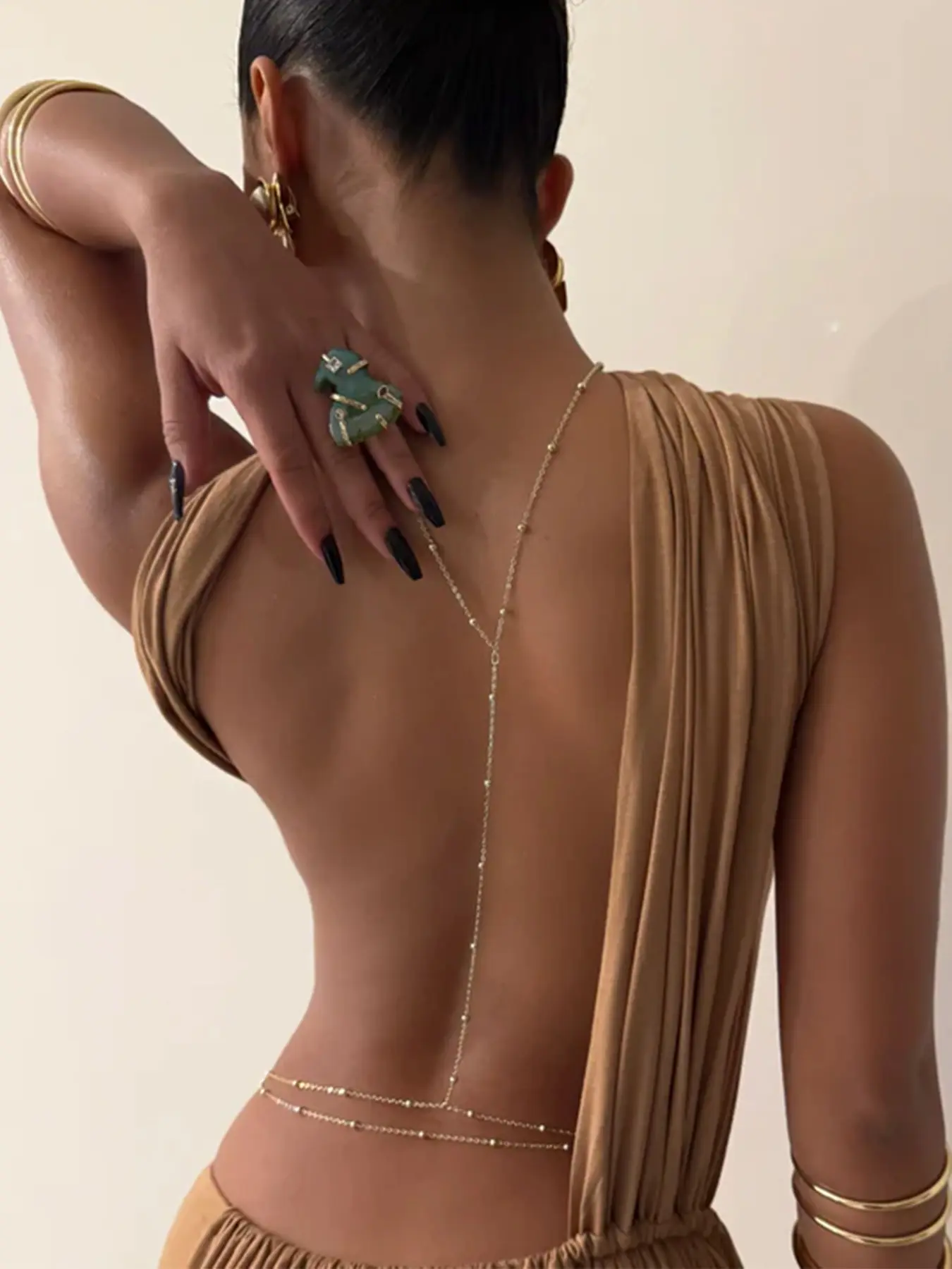 Elegant Back Chain for Women, Fine Bead Y-Shape Long Waist Chain, One-Piece Design, Perfect for Backless Dresses, Party Accessories, Body Chains