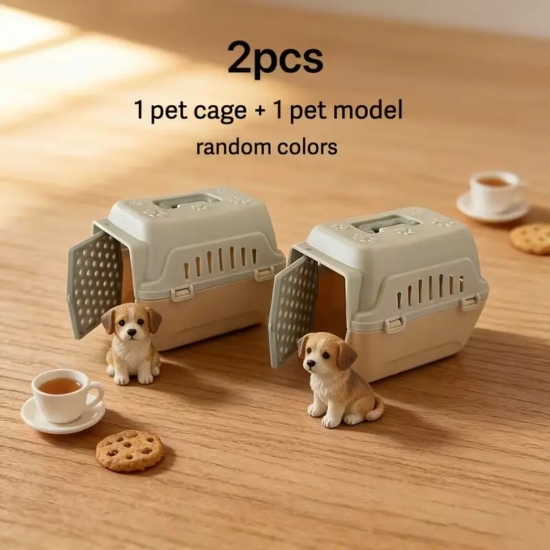 2pcs Mini Dollhouse Set (Pet House Model And 1pc Pet Model), Suitable for Miniature Model Additions And Role-Playing, Mini Pet Habitat Dollhouse with Door Design, Part of Mini Pet Series, Designed for Small Object Collection Random Style
