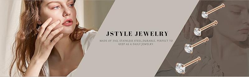 Jstyle 8Pcs/Set Hypoallergenic Nose Rings 18G 20G Surgical Stainless Steel Nose Rings Studs Cubic Zirconia Nose Ring Labret Nose Piercing Jewelry for Women Men 1.5mm 2mm 2.5mm 3mm
