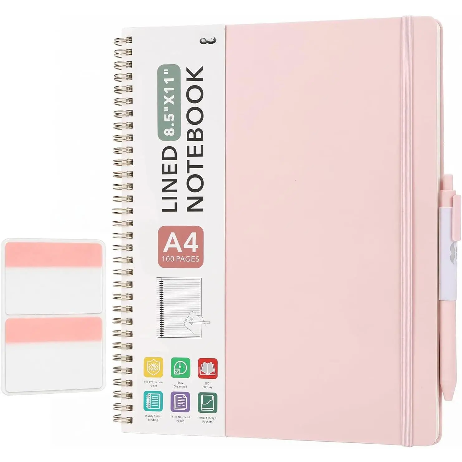 - Lined Spiral Journal Notebook, 8.5"x11", 100 Pages, Blush | Spiral Bound Large A4 College Ruled Notebook with  and Divider Sticky Tabs for Notes, Journaling, School & Daily Planning