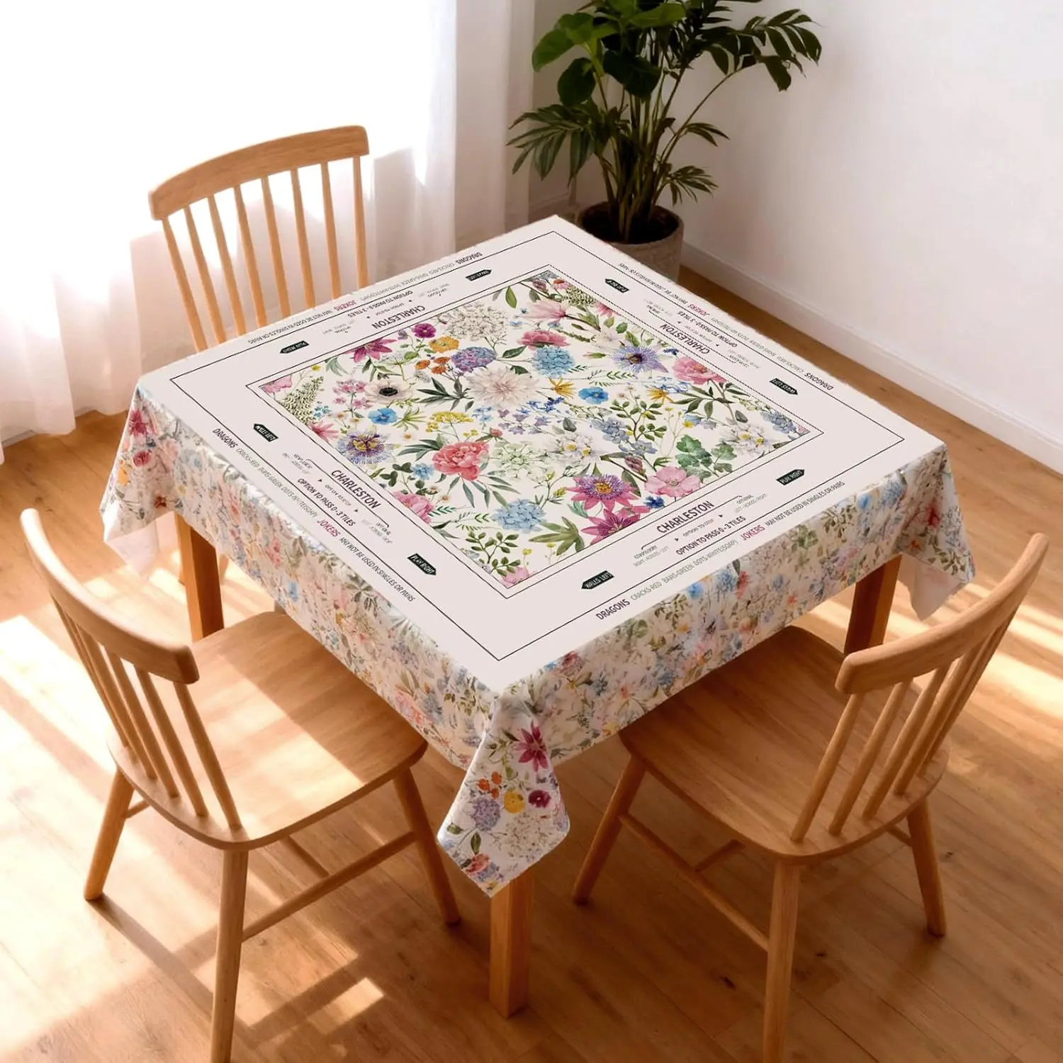 Moukeren Mahjong Tablecloth Chinoiserie Mahjong Mats Floral Card Table Cloth 55" x 55" Inch Square Tablecloth Game Table Cover with Game Rules for Beginners, Card, Board Tile Games(Floral), Classic, 55X55 In, Game Nights