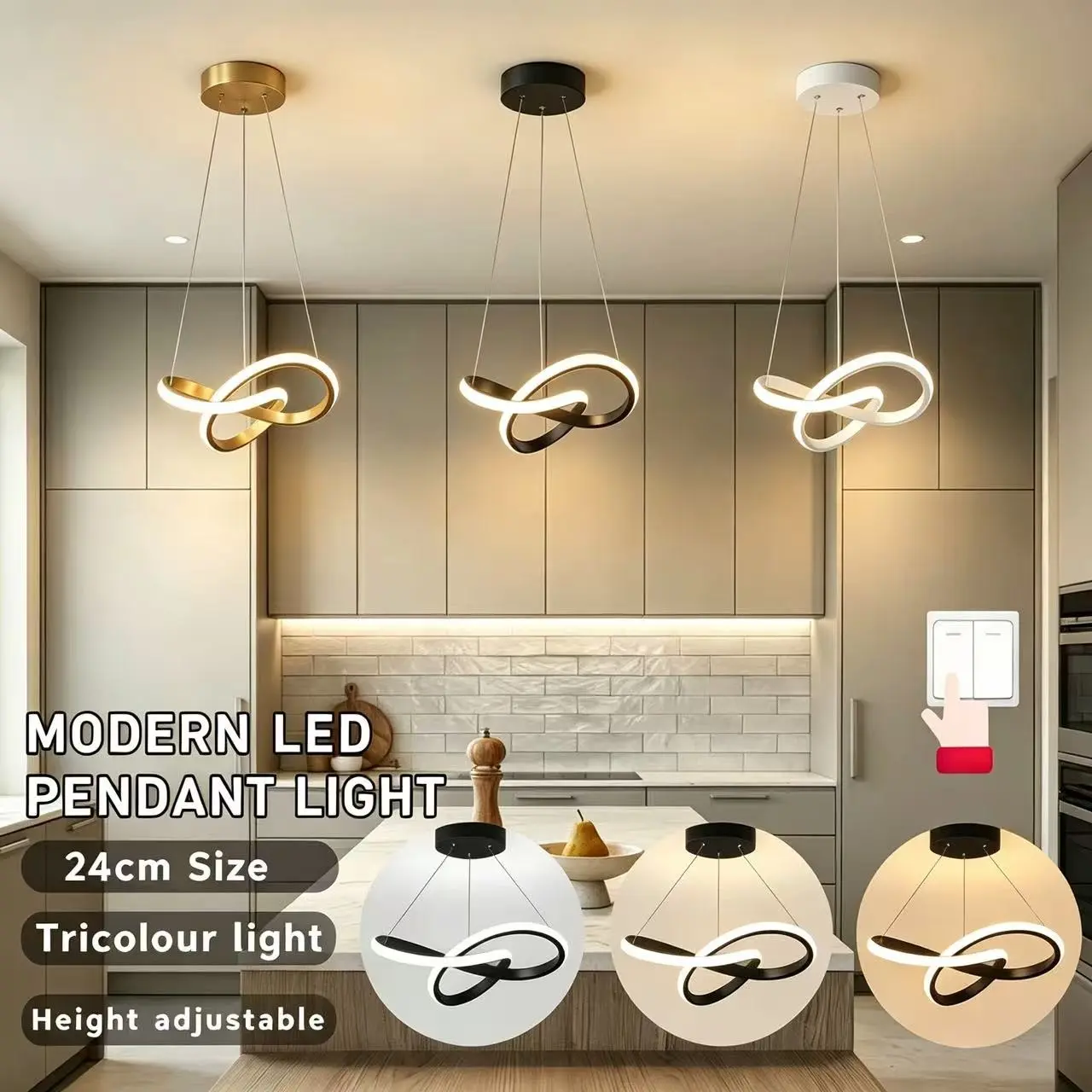 24cm Clover LED Pendant Light, Options, Three-Temperature Adjustment, Modern Minimalist Ceiling Lights for Living Room Dining Hall Main Lamp