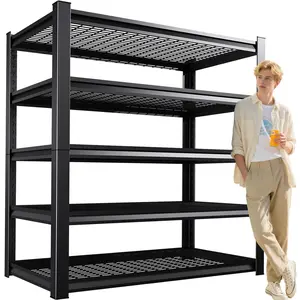 72"H Metal Garage Shelving, Heavy-Duty 5-Tier Garage Storage Rack, 3000-Pound Industrial Shelving, Adjustable Wire Shelving, Multi-Purpose Shelving Unit, Black Steel Warehouse Shelving