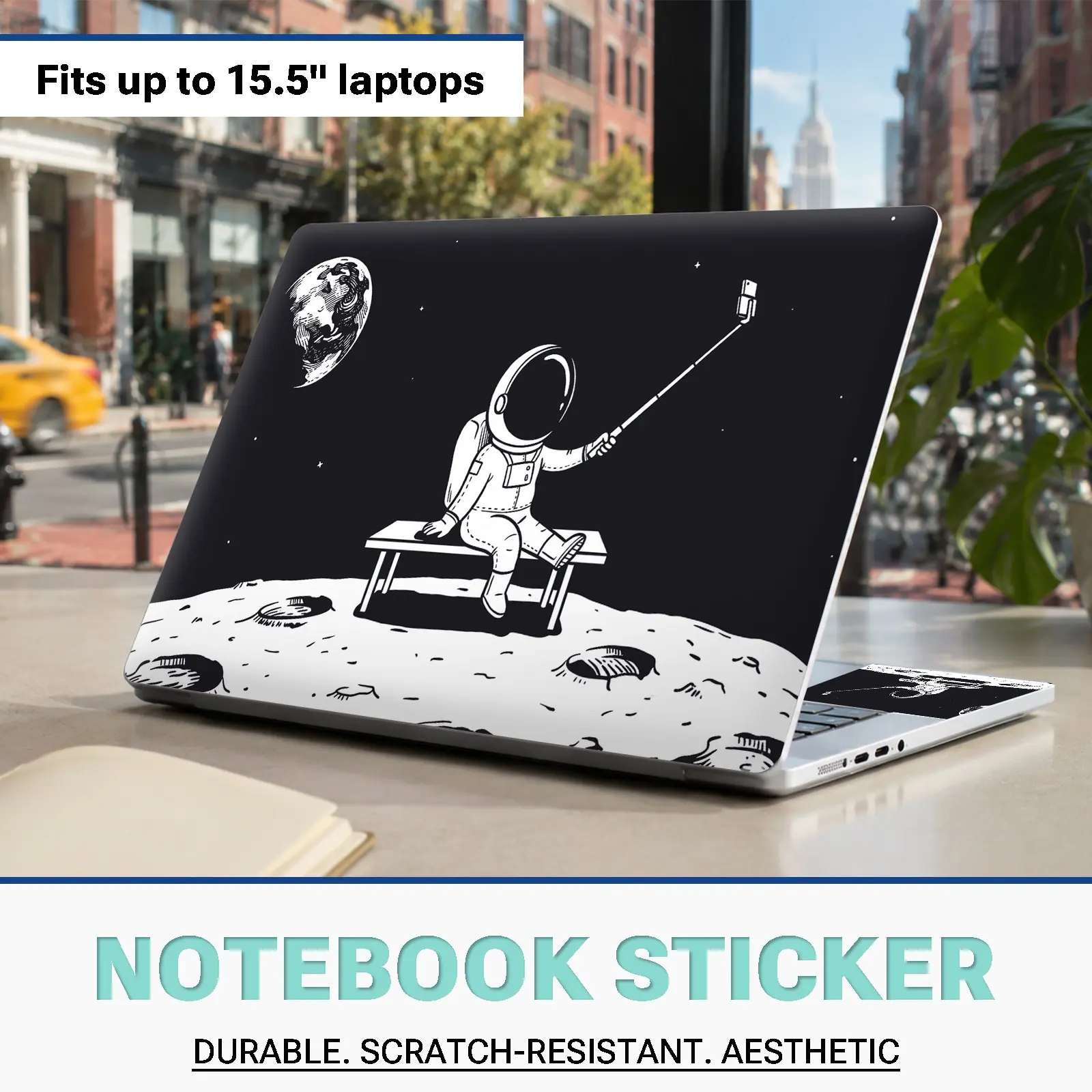 Astronaut Space Notebook Sticker Set, Fits 15.5 Inch Laptop, PVC Material, Removable Without Residue, Scratch-Resistant Computer Decor
