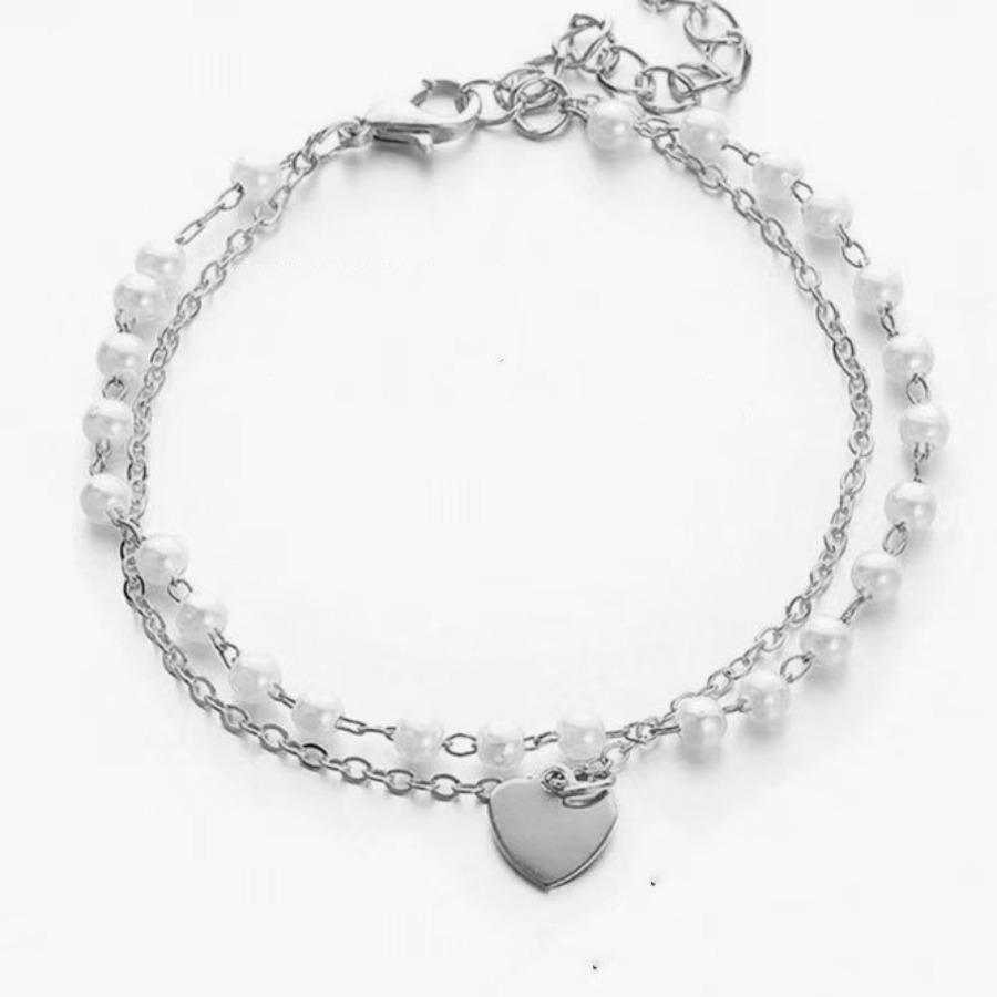 Double-layer peach heart pearl bracelet fashionable retro ins style personality design cold wind pearl jewelry