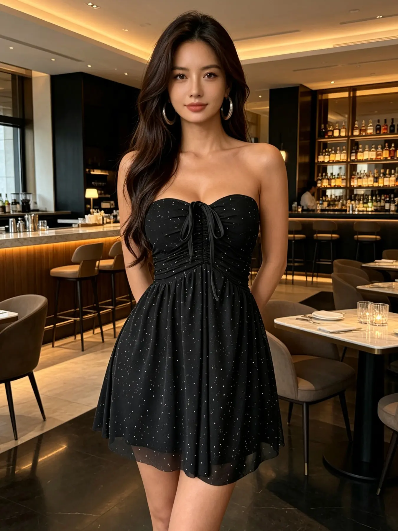 Women's Summer New Arrival Glitter Statement Fit Two-In-One Crop Top Skirt Pants, Leaf Pattern Ruched Design, Sleeveless Long Dress