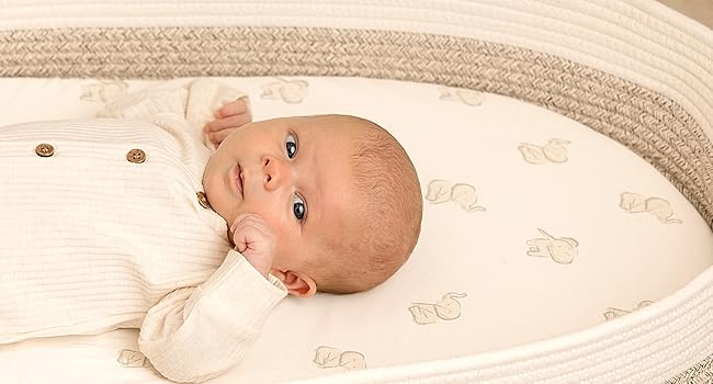 2-Pack Organic Bassinet Sheets for Girls, Boys - 100% Cotton Bassinet Mattress Sheets Compatible with Halo Bassinest Swivel Sleeper, Graco, Baby Delight, Chicco, Unisex Fitted Bassinet Sheets (Pecan)