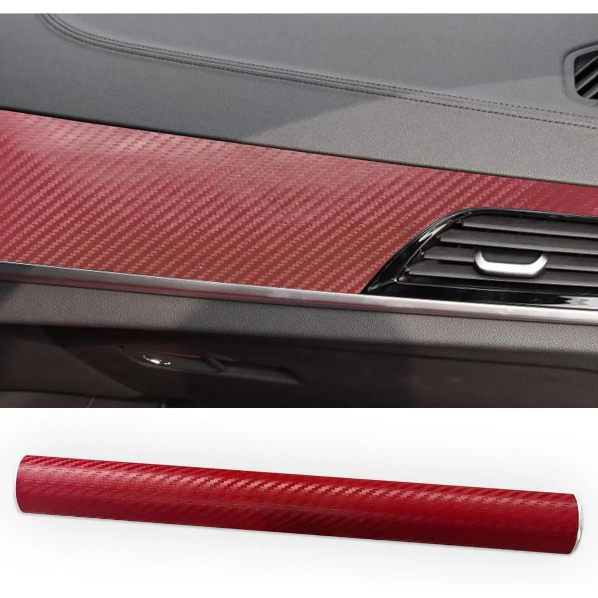 Carbon Fiber Vinyl Wrap Sticker Decal, 5FT x 1FT Air Release Self Adhesive Auto DIY Decoration Decal, Scratch Resistance   Interior Exterior Wrap Roll Film (Red)