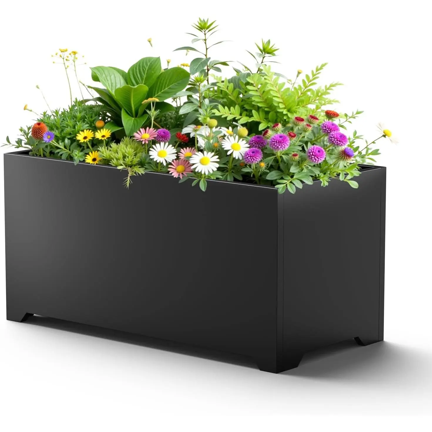 32" Metal Large Rectangular Planter - Black Long Planter Box with  | Heavy-duty steel, rust-resistant, with drainage holes, Space-saving design for patio, balcony, backyard and flower gardening