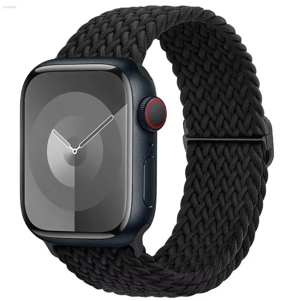 Braided Nylon Apple Watch Band for Women & Men Adjustable Stretchy Solo Loop Strap Soft Breathable Replacement for 38-49mm Ultra SE Series 3-9 Comfortable Fit Workout Daily Wear