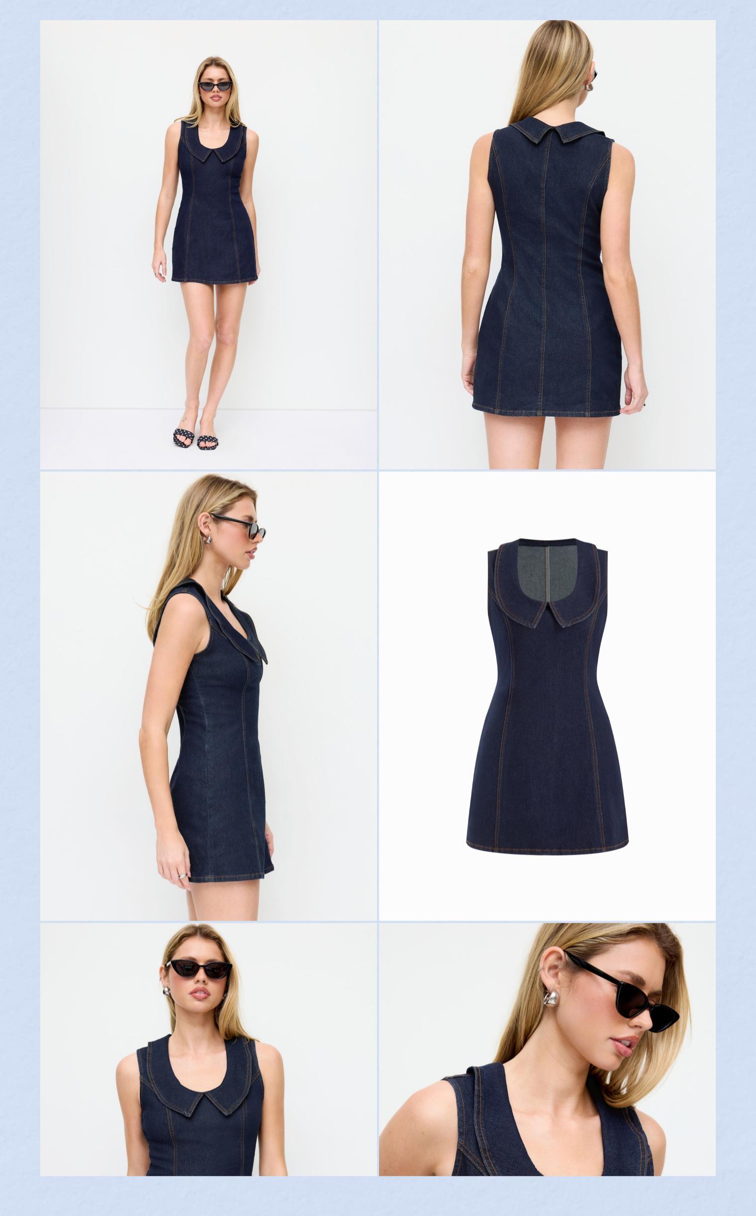 Cider Stretch Washed Denim Collar Shirt Mini Dress