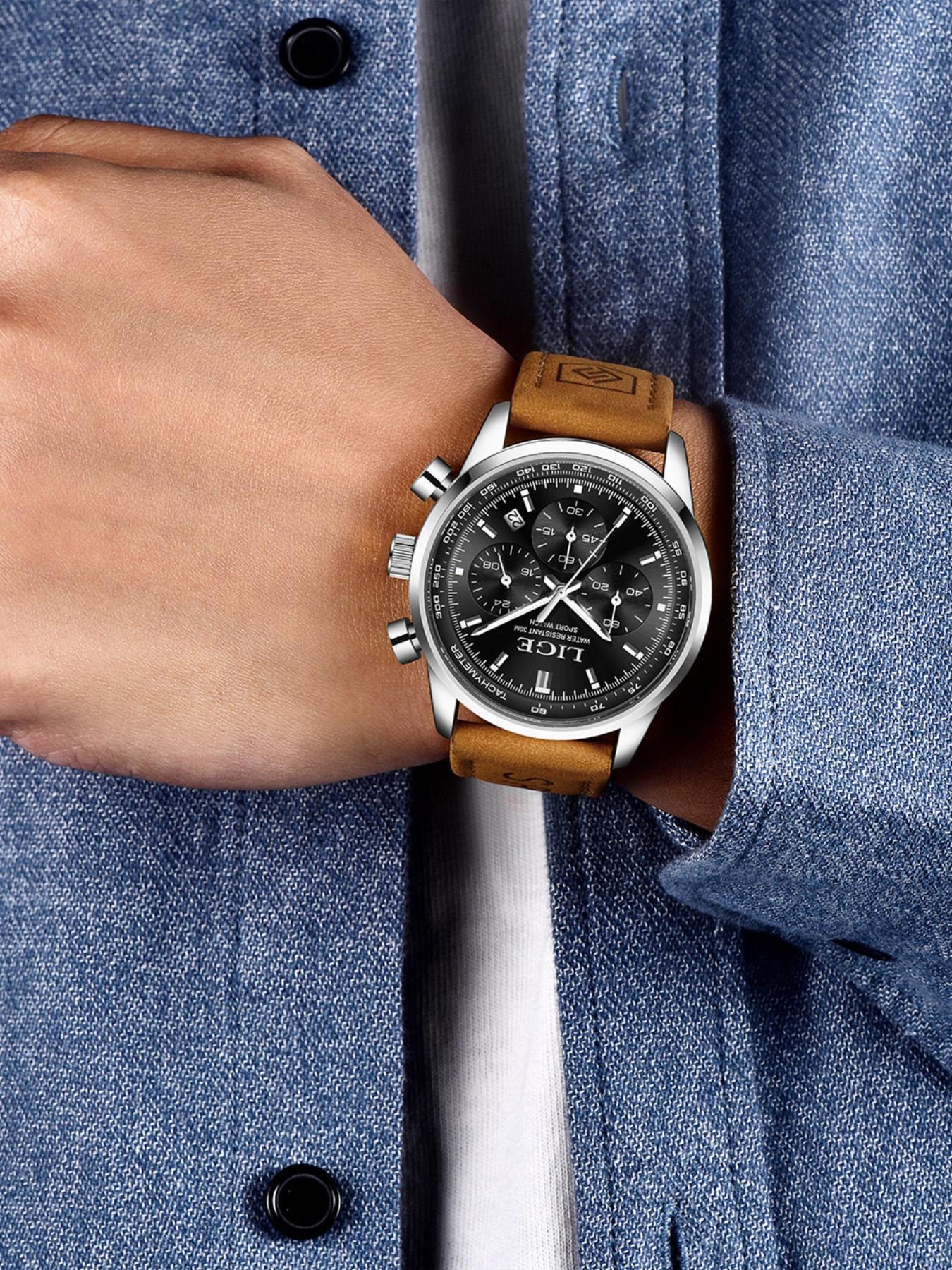 Lige Casual Gentleman Fashion Waterproof Luminous Calendar Chronograph Quartz Watch, Multiple Colors, Perfect Gift, Silver Color Lige Casual Gentleman Fashion Waterproof Luminous Calendar Chronograph Quartz Watch, Multiple Colors, Perfect Gift, Silver Color
