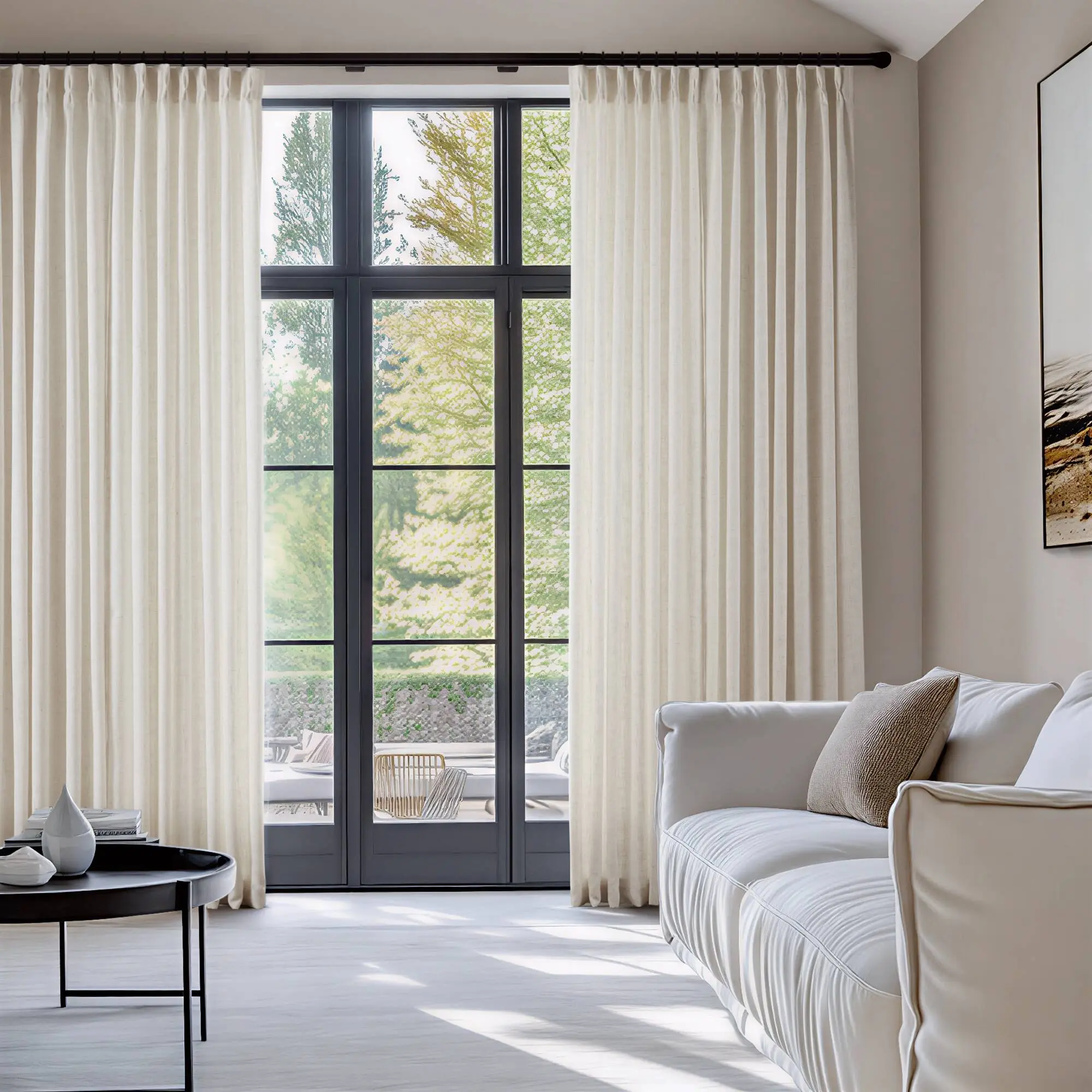 Nokaa 2-Piece 40x90 Inch Pinch Pleat Curtains, 300GSM Polyester Linen Semi-Sheer Drapes, 7 Pleats Per Panel, Light Filtering Window Treatment for Living Room Bedroom, Privacy with Style, Easy Hang, Machine Washable, Home Furniture and Household