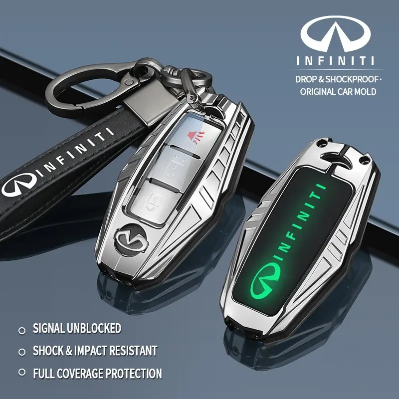 Key Cover Car Key Protection Accessory Remote Control Cover 3/4 Buttons Glow-in-the-Dark Back Suitable for Infiniti Q50, Q50L, Q60, Q40, QX50, QX55, QX60, QX70, QX80, G25, G35, G37, EX25, EX37, FX35, FX45, M35, M37, M56