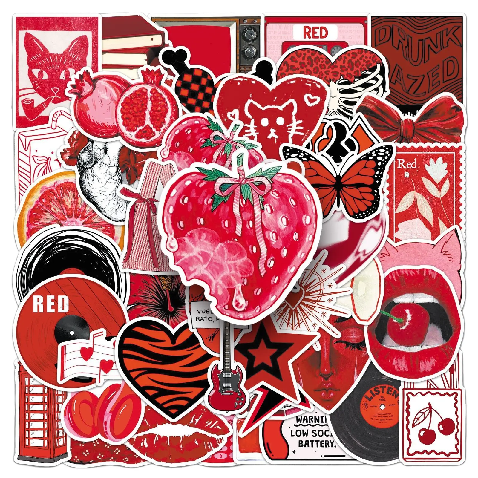 50pcs Y2K Red Graffiti Stickers – Faith-Based Designs with Positive Messages; Suitable for Scrapbooks, Journals, Laptops, Water Bottles, Cars, and More – Ideal for Gifts