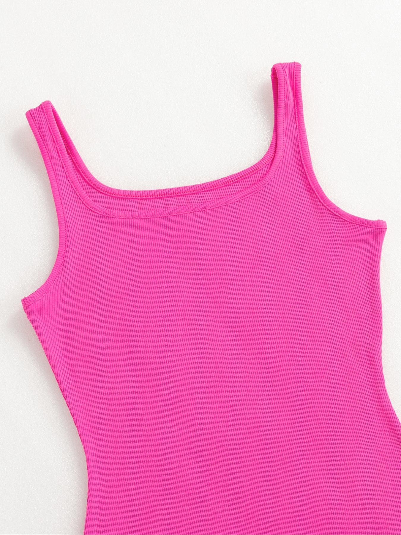 Women's Solid Color Ribbed Square Neck Tank Shapewear Knit Romper, Elegant Casual Comfy Thigh Slimmer Seamless Sleeveless Shaper Bodysuit for Daily Wear, Ladies Shapewear for All Seasons, Womenswear, Tummy Tuck Garment, Body Shaping Underwear