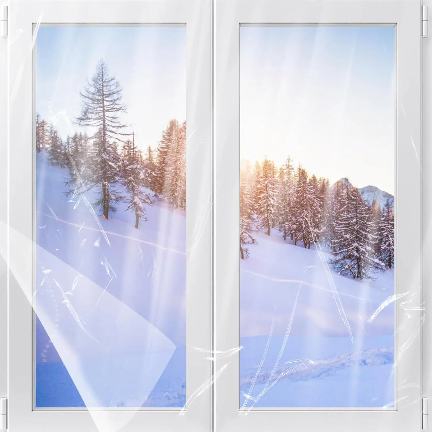 62×236in Window Insulation Kit for Winter- Thicken Indoor 5-Window Plastic for Winterizing, Clear Window Covering Shrink Film with Double-Side Tape to Keep Cold Out