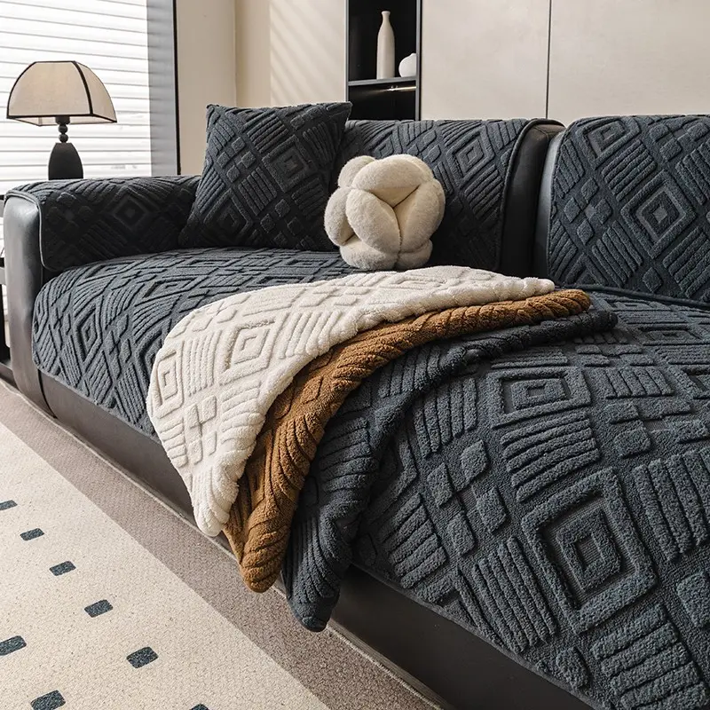 Thick Plush Sofa Cushion Cover, Pet-Friendly Non-Slip Fabric, Suitable for 2/3/4-Seater Sofas, Modern Home Decor Accessory