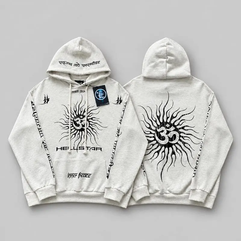 Hellstar Y2K Graphic Hoodie Vintage Washed Streetwear Jacket Oversized Gothic Hip Hop Full Zip Sweatshirt Flame Logo Print Casual Pullover For Men Women Trendy Gen Z Fashion Festival Outfit Fall Winter Holiday Gift