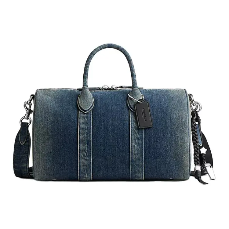 COACH Compass 35 Leather Tag Pendant Crossbody Bag for Men and Women, Casual Style, Blue