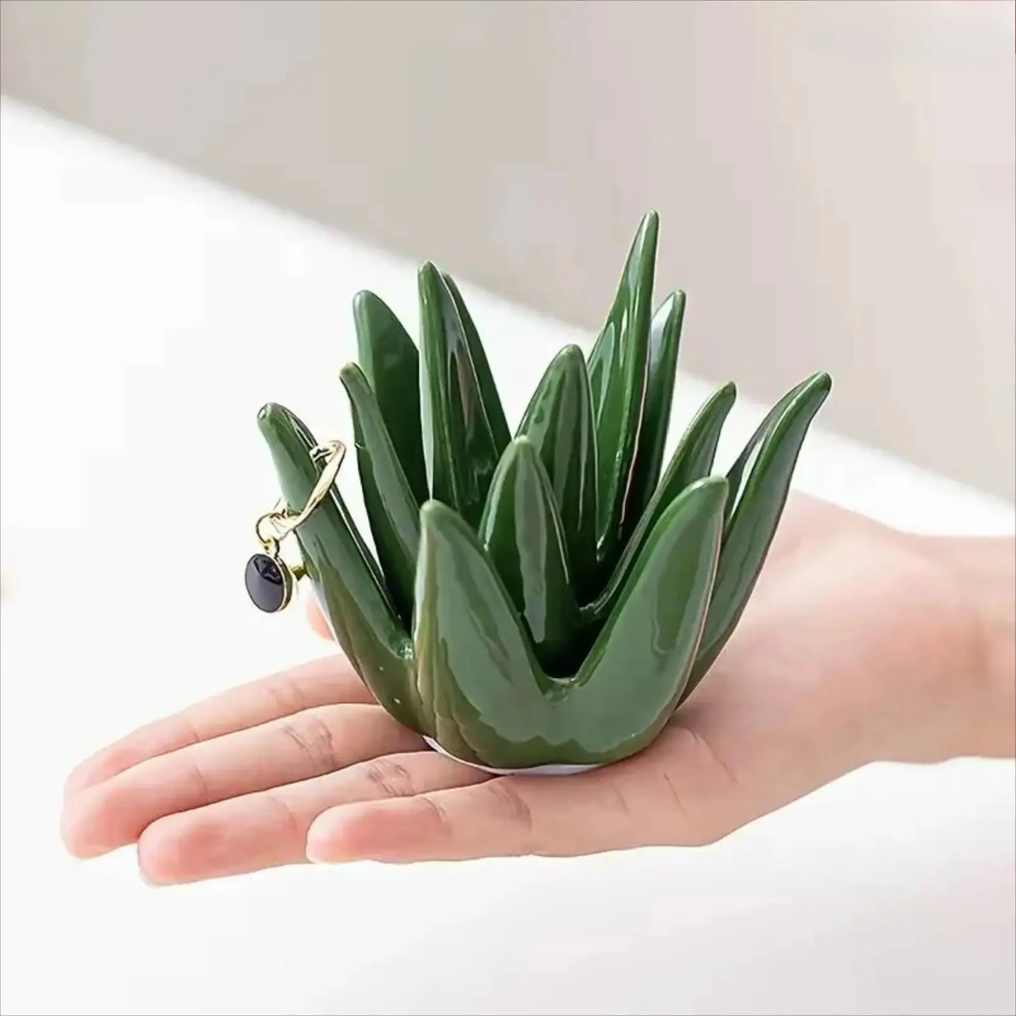 Ceramic Cactus Ring Holder Tray, Cute Succulent Jewelry Dish with Aesthetic Plant Design, Mini Organizer for Rings Earrings Bracelets and Bag Charms, Stylish Desk Decor for Bedroom Vanity Nightstand and Gift for Women summerwins