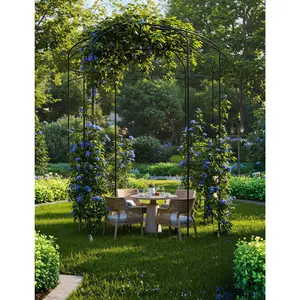 Rust-Proof Black Steel Birdcage-Style Garden Arch 9 Feet Tall, Heavy-Duty Outdoor Pergola with Secure Ground Stakes for Climbing Vines, Wedding Decor and Backyard Patio Landscaping