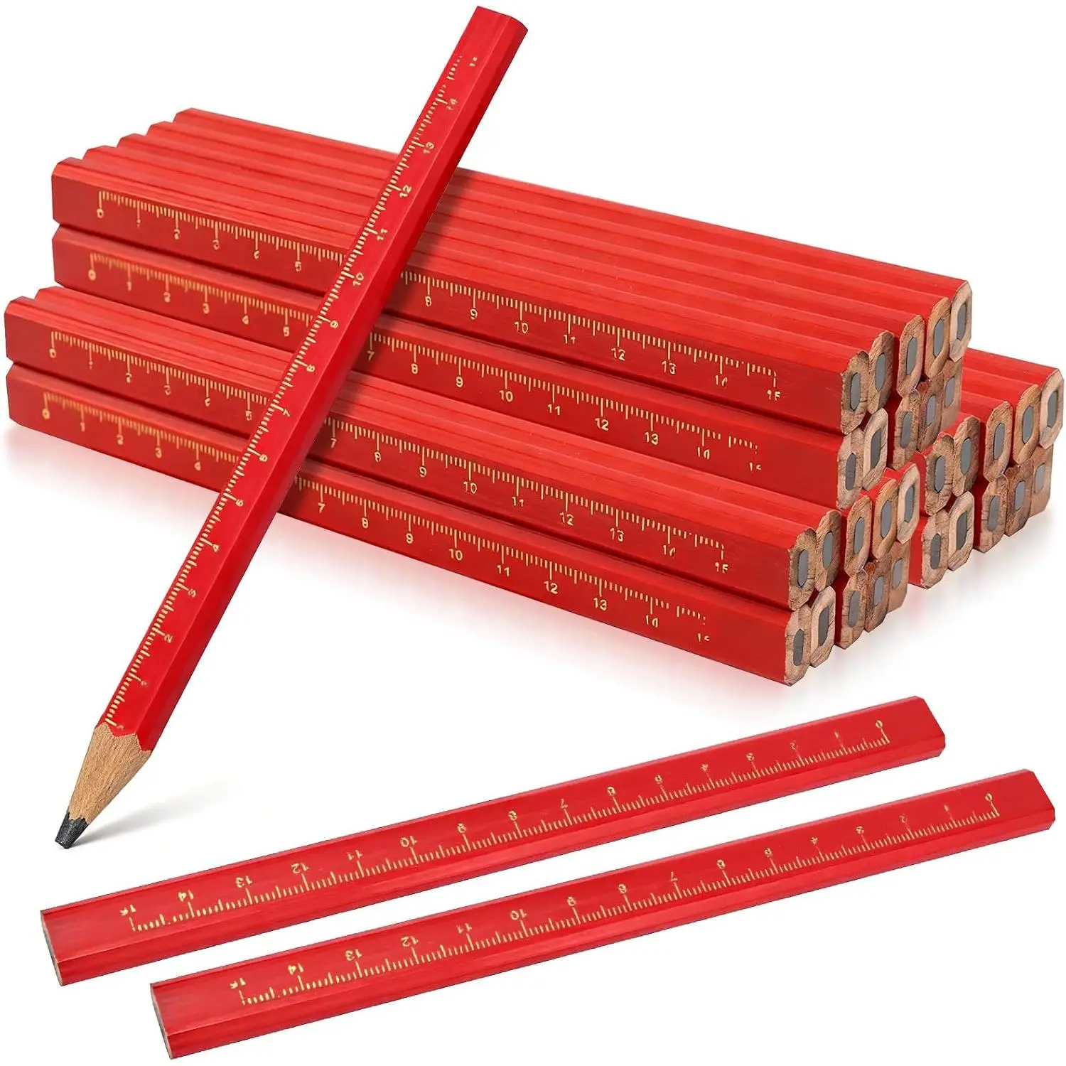 30 count Carpenter Pencils - Octagonal Hard Black Woodworking Pencils, Heavy Duty Construction with 15cm Scale for , Brick, Concrete Marking