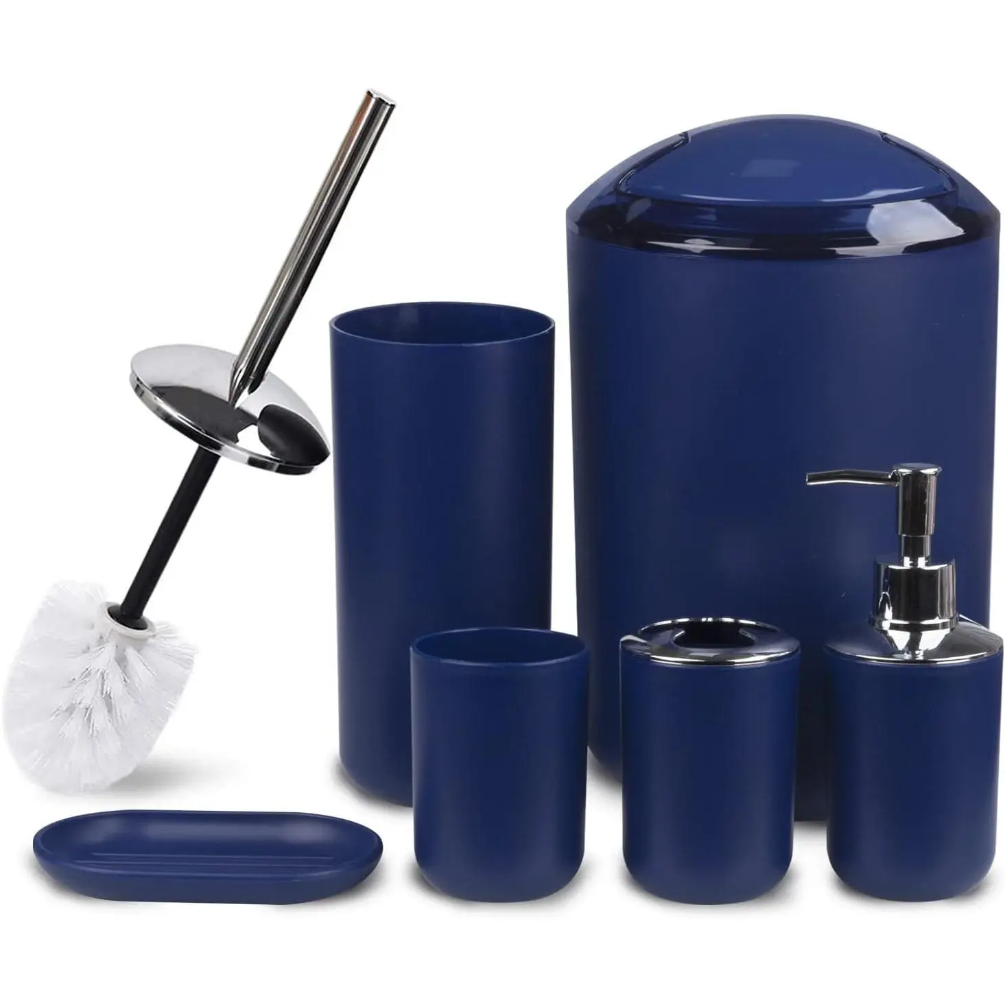 6 Piece Royal Blue Bathroom Accessories Set Includes Soap Dispenser, Toothbrush Holder, Toothbrush Cup, Soap Dish for Decorative Countertop, Ideal Housewarming Gift