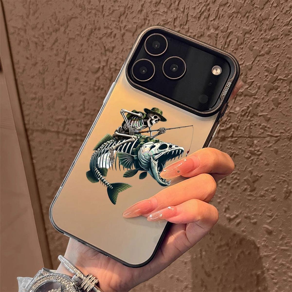 Skeleton Fishing Pattern Case for iPhone 17 Pro Max 17 Air 16/15/14/13/12/11 Pro Max XR XS E Plus Retro High-end Shockproof Drop Screen Protection Cute Durable PC Smartphone Cover