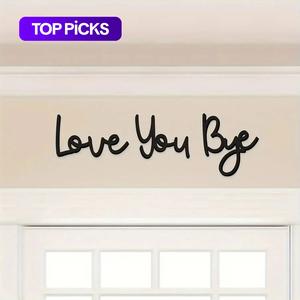 boho-chic love you bye pattern wooden sign, 1 count reusable wall art with adhesive tape, wall decor for home living room bedroom, household items, living room decor, girl room accessories, decoration items, decorations supplies