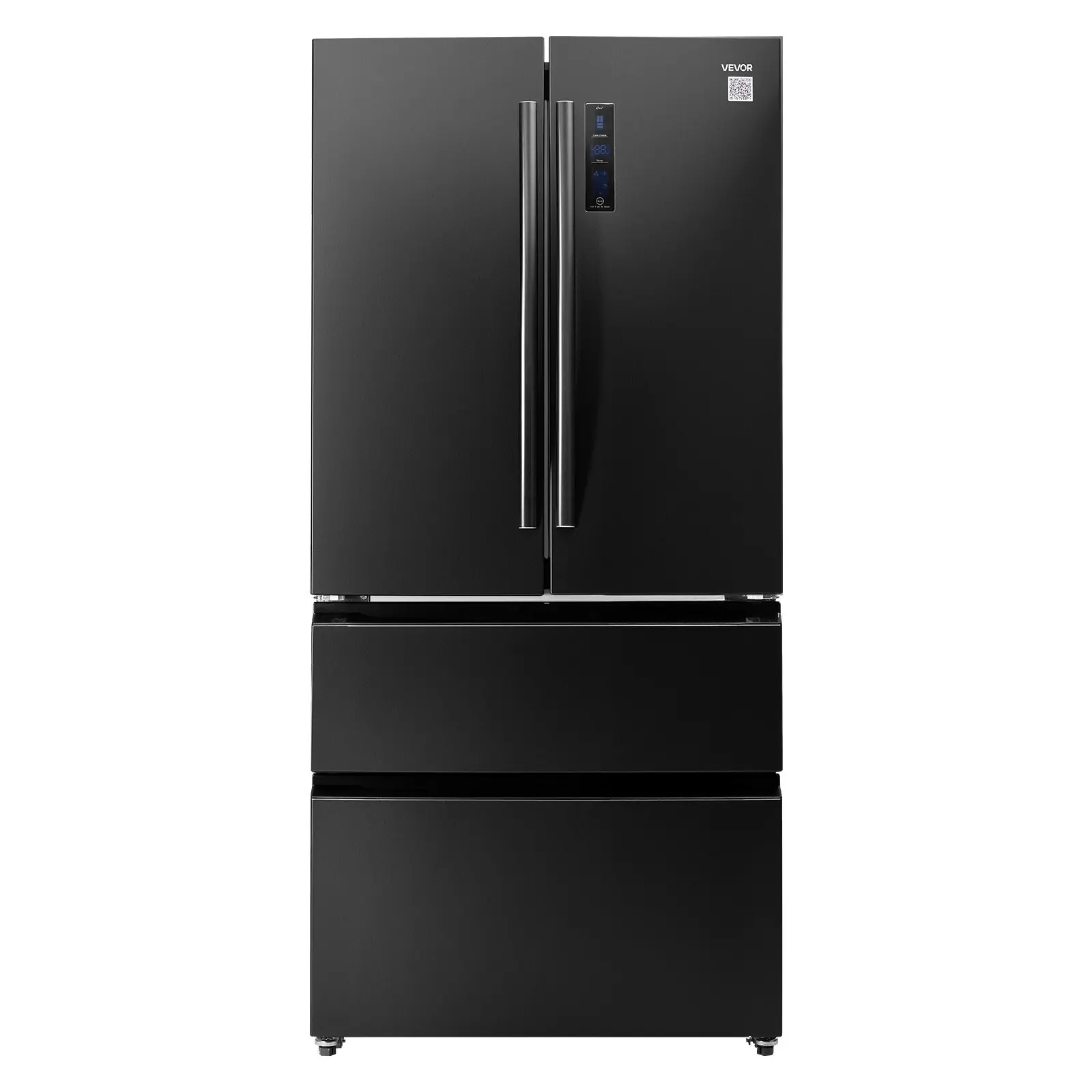 VEVOR French Door Refrigerator, 18.9 Cu. Ft. Kitchen Fridge, Counter Depth French Refrigerator with LED Display and 4 Casters, Frost-Free Bottom Freezer Refrigerators for Home Commercial Use, Black