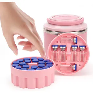 3ml Vial Inserts with Food Jar, Holds Up to 27 Vials, Portable Peptide Container with Soft Vial Insert, Ideal for Diabetic Medication, Fridge & Travel Organization, Pink (Vials Not Included)