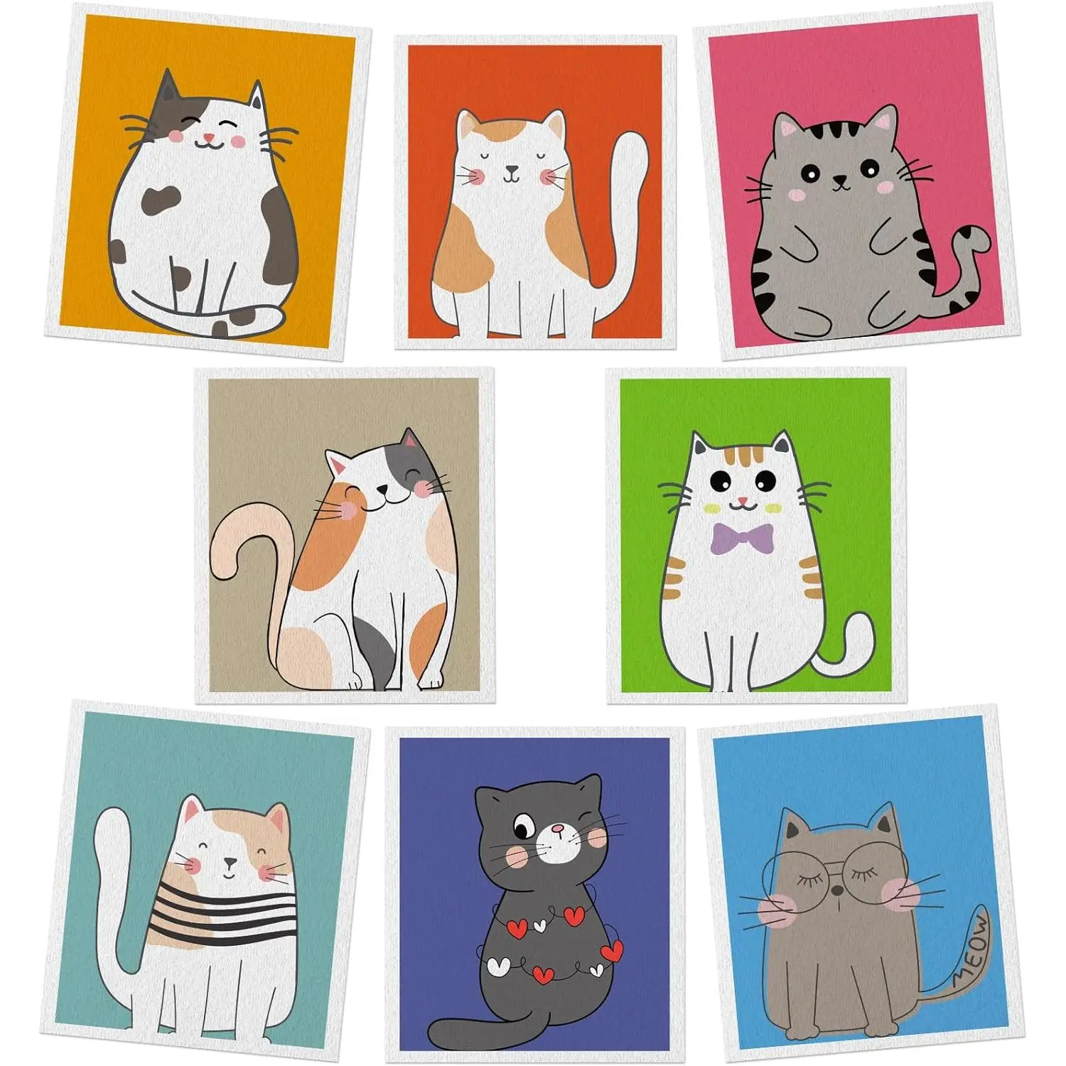 Swedish Cotton Wood Pulp & Cloth Cleaning Towels, 8-Pack Biodegradable Smooth Cartoon Character (Cute Cat) Kitchen Cloths - 20x18 cm, Absorbent, Odor-Free, Long-Lasting, Reusable, Disinfecting, Dishwasher-Safe, Spill Cleanup Home Wipes