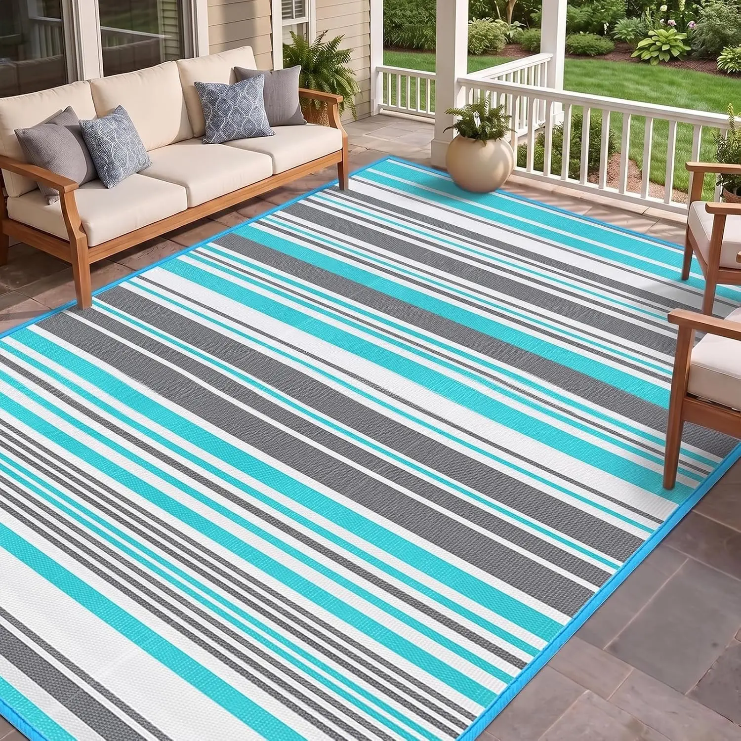 5x8 ft Waterproof Outdoor Plastic Straw Rug - Durable Decorative Mat, Patio Mat, Decorative Rugs for Porch, RV Camper, Backyard, Sports & Outdoor Area Carpet Clearance