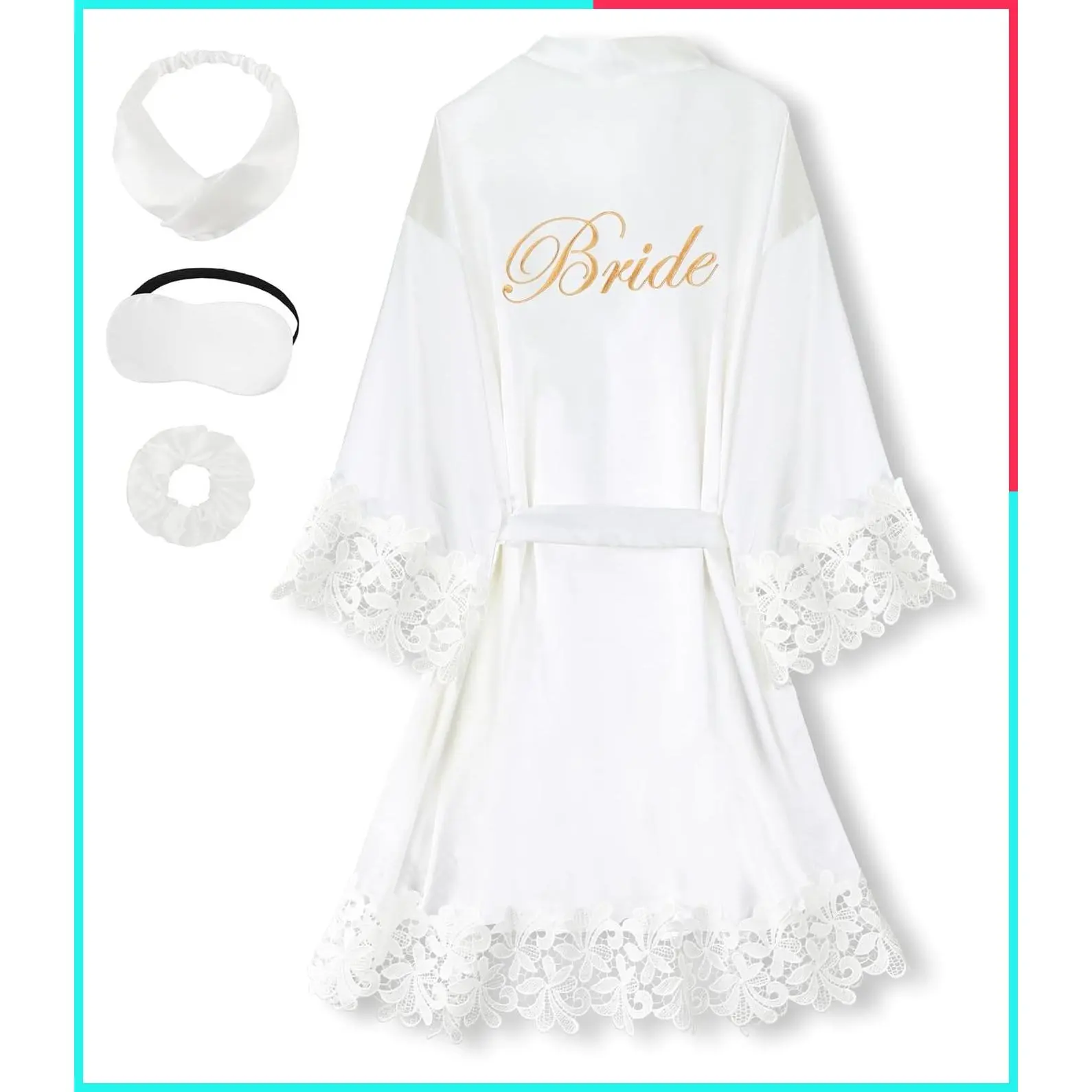 Lace Trim Silky Satin Bridal Robe with Exquisite Embroidery - Wedding Day Kimono, S-XXXL
