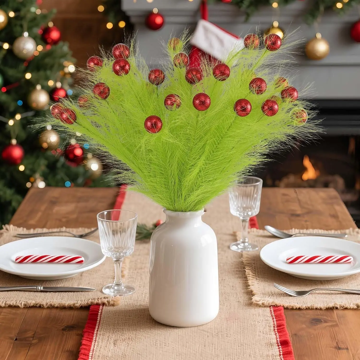 30pcs 15-Inch Christmas Tree Decorative Branches, Curled Filler Stems with Balls, DIY Craft, Vase Fillers, Home Decoration