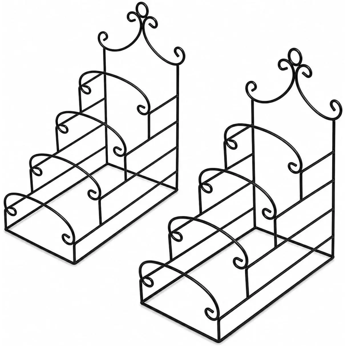 4-Tier Metal Scrollwork Dish Rack Plate Rack Display Stand Holder Cabinet Organizer Set of 2