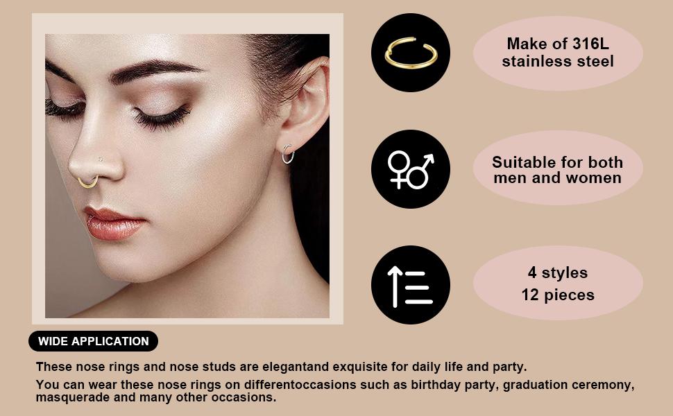 Nose Rings Hoop and Nose Studs Sets for Women Men,Hypoallergenic 316L Surgical Stainless Steel Hinged Clicker Segment Nose Rings Hoop Helix Cartilage Daith Nose Rings Hoop and Nose Studs Sets for Women Men,Hypoallergenic 316L Surgical Stainless Steel Hinged Clicker Segment Nose Rings Hoop Helix Cartilage Daith