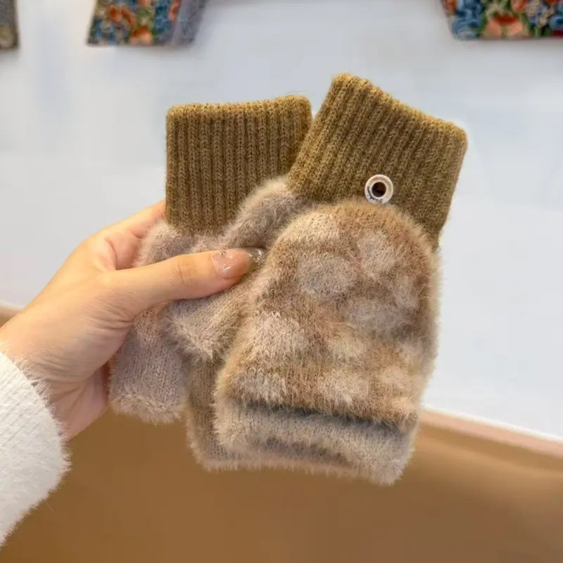 Cute Plush Cat Paw Fingerless Convertible Gloves for Women Girls | Aesthetic Fleece Lined Thermal Warm Mittens, Soft Winter Typing Biking Accessories