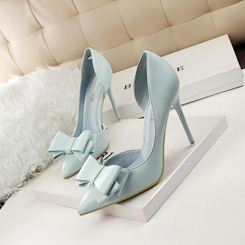 (New)Stunning Bowknot Stiletto Heels - Elegant Pointed-Toe Pumps with Cut-Out Side Design, Fashionable High Heel Shoes for Women, Chic and Sophisticated Party Wear, Perfect for Formal Occasions and Special Events Girl Pink Classy Heeled