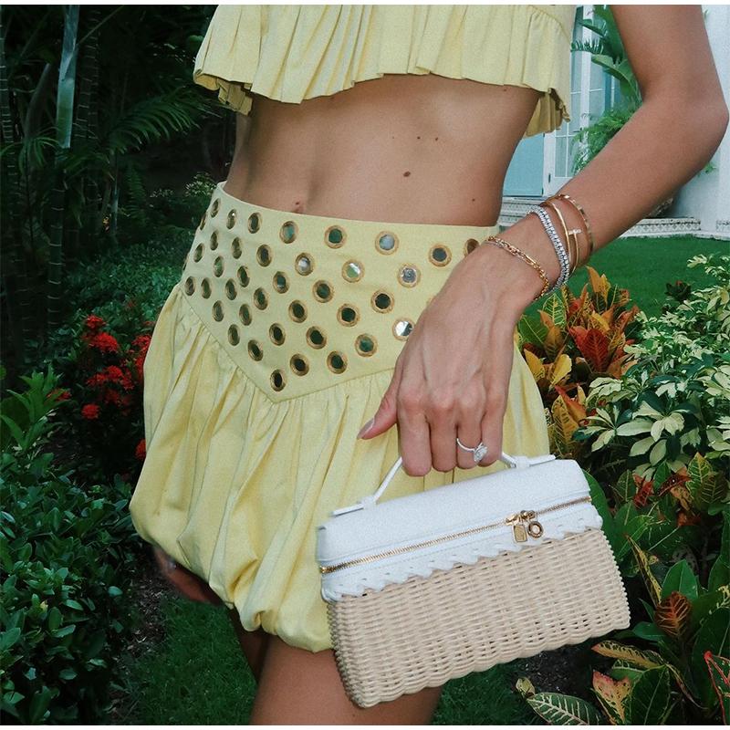 New2025Hollow Out Crop Tank Pleated Skirt Sets Women Ring Bead Strap Sleeveless Backless Vest A-line Skrits Suits Spring Street New2025Hollow Out Crop Tank Pleated Skirt Sets Women Ring Bead Strap Sleeveless Backless Vest A-line Skrits Suits Spring Street