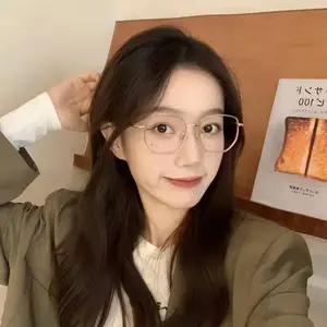Women Fake Glasses Anti-blue Light Large Frame Glasses Transparent Lens Metal Frame Oversize Eyeglasses UV400 Protection Eyewear