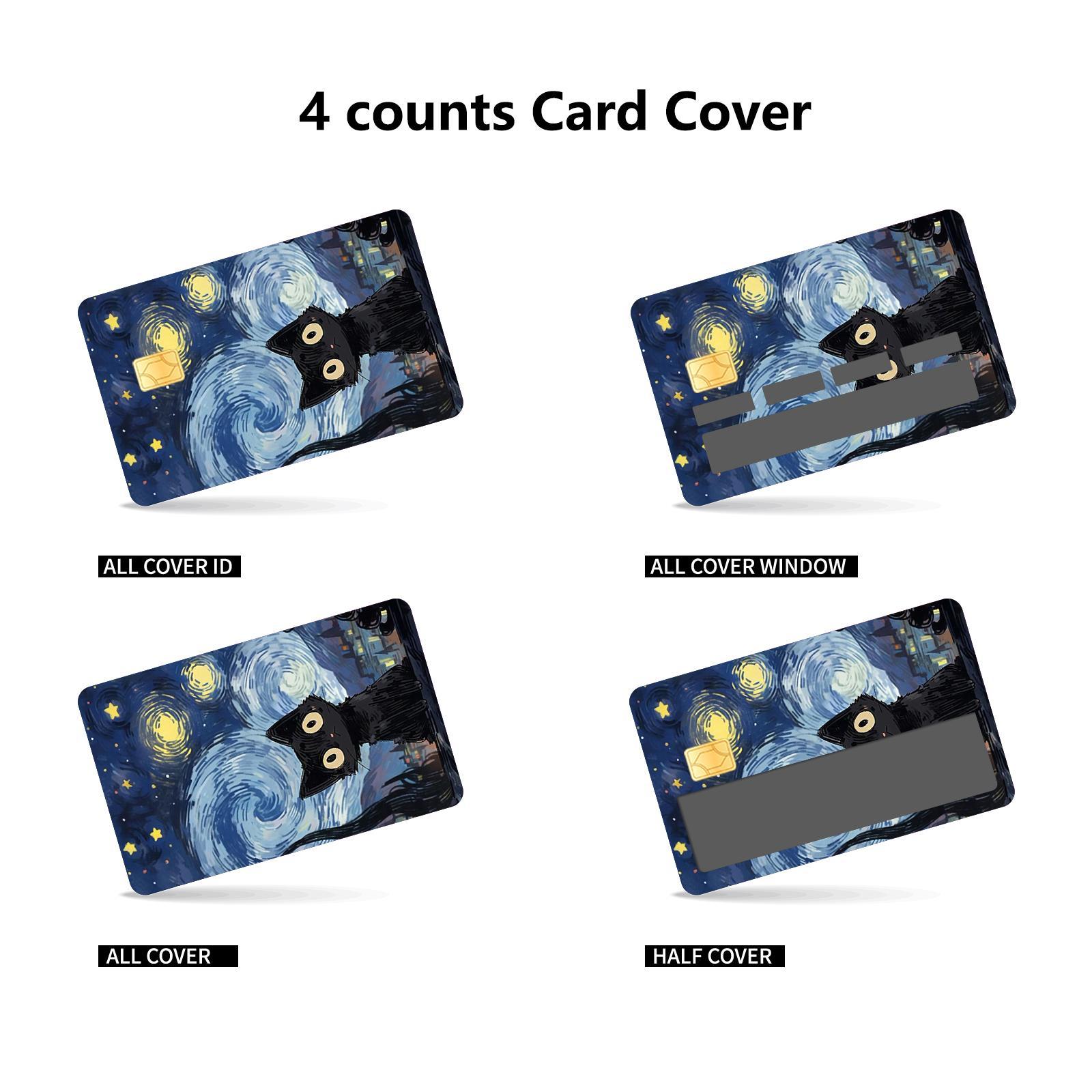 Van Gogh Starry Night Cat Pattern Credit Card Skin, 4 Counts/set Ultra-thin Waterproof Scratch Resistant Card Sticker, Personalized Bank Card Skin Protector, Graphic Decal, Sticker Sheets, Durable Adhesive Stickers