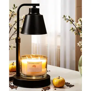 Candle Warmer Lamp with Timer - Adjustable Brightness & Height, 2 Free Bulbs Included |   Wax Warmer Lamp for Jar Candles, Farmhouse & Home Decor Gift (Black)