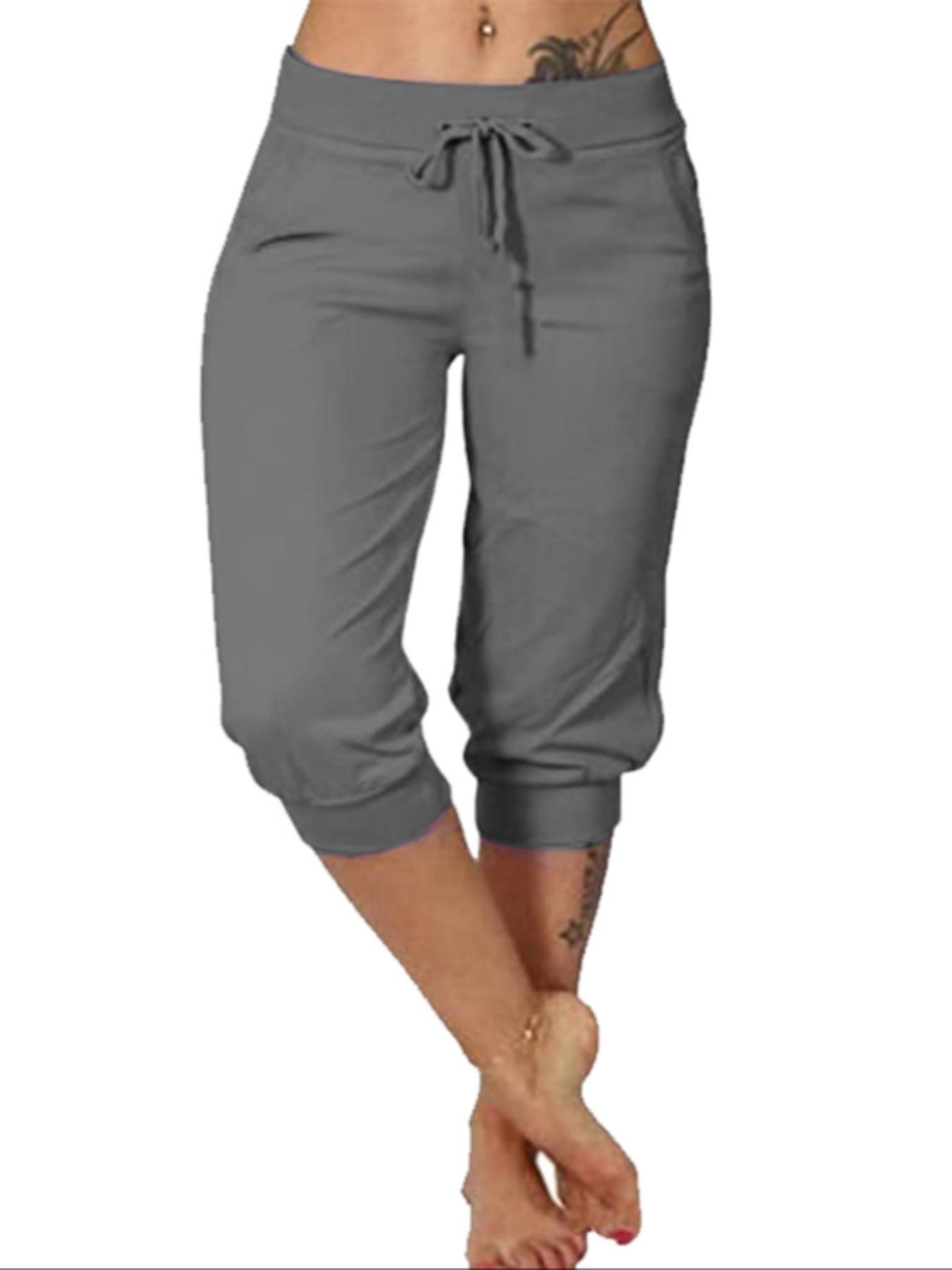 Women's Solid Color Capri Pants, Casual Comfy Pants for Summer, Fashion Women's Bottoms for Daily Wear Women's Solid Color Capri Pants, Casual Comfy Pants for Summer, Fashion Women's Bottoms for Daily Wear