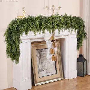 6 FT 2 Pcs Artificial Cedar Garlands, Real Touch Winter Cedar Garland, Green Artificial Greenery Pine Garland for Table, Mantle, Wall, Indoor, Outdoor Christmas Decorations (2, 6 FT)C37GraceClothStore