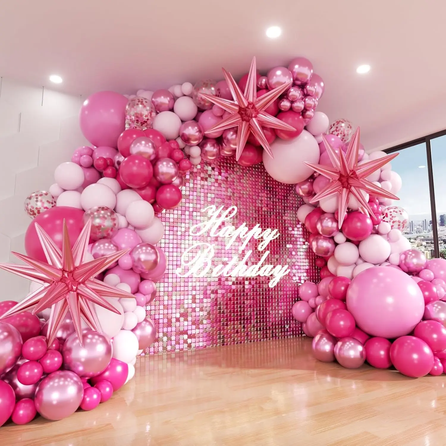 Pink Balloon Arch Kit, 152Pcs Hot Pink Metallic Pink Shades of Pink and Confetti Balloon Garland kit, Different Size Balloons for Girl Birthday Shower Princess Wedding Party Decorations
