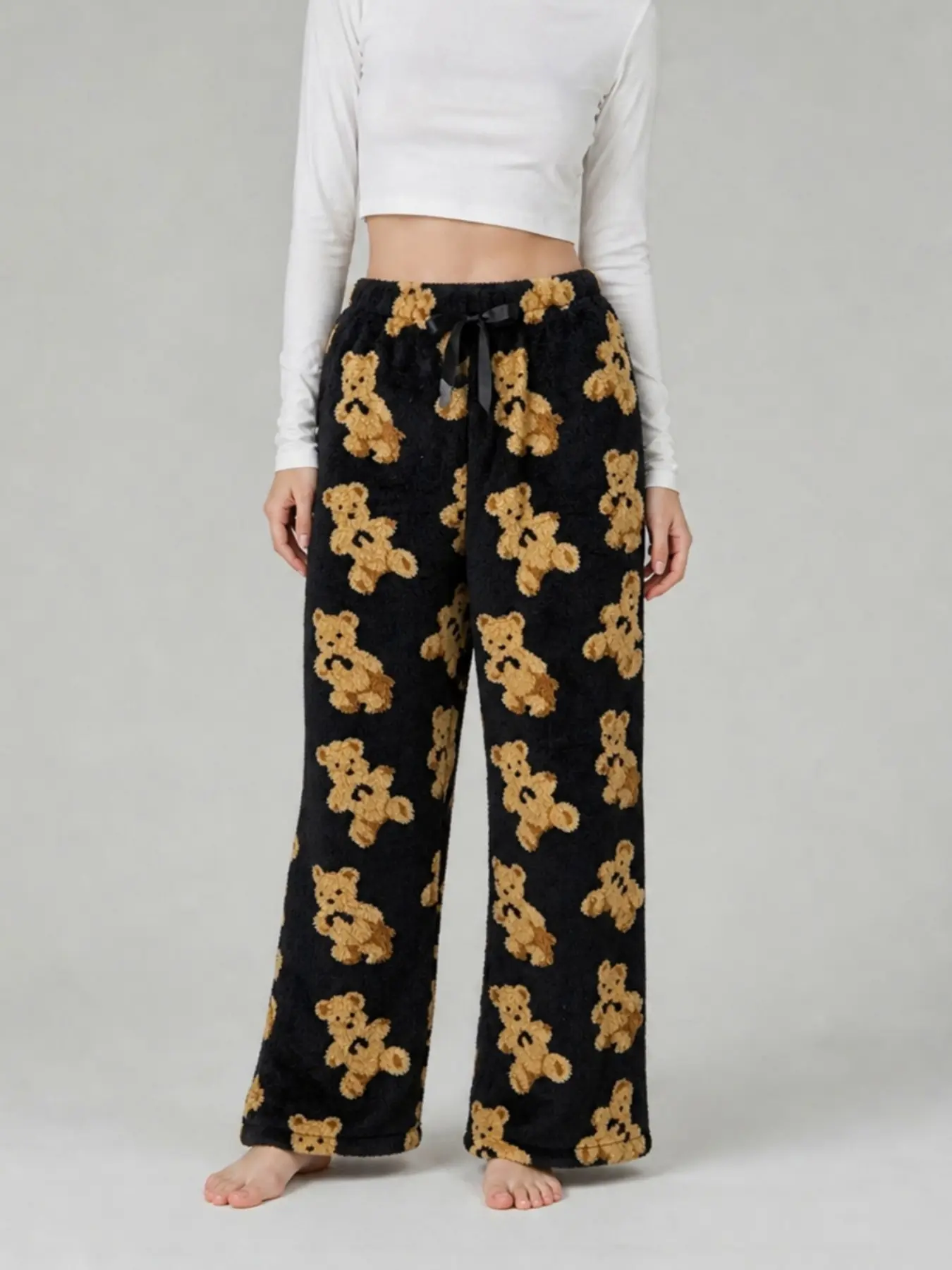 Women's Flannel Sleep Pants, Pajamas, Cute Multi-Print, Loose Straight Leg, Cozy Fuzzy Wide Leg Long Pants, Home Wear, Loungewear, Nightwear, Casual, Warm, One Piece